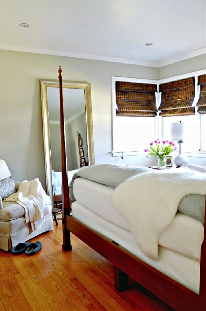 master bedroom with crown molding installed