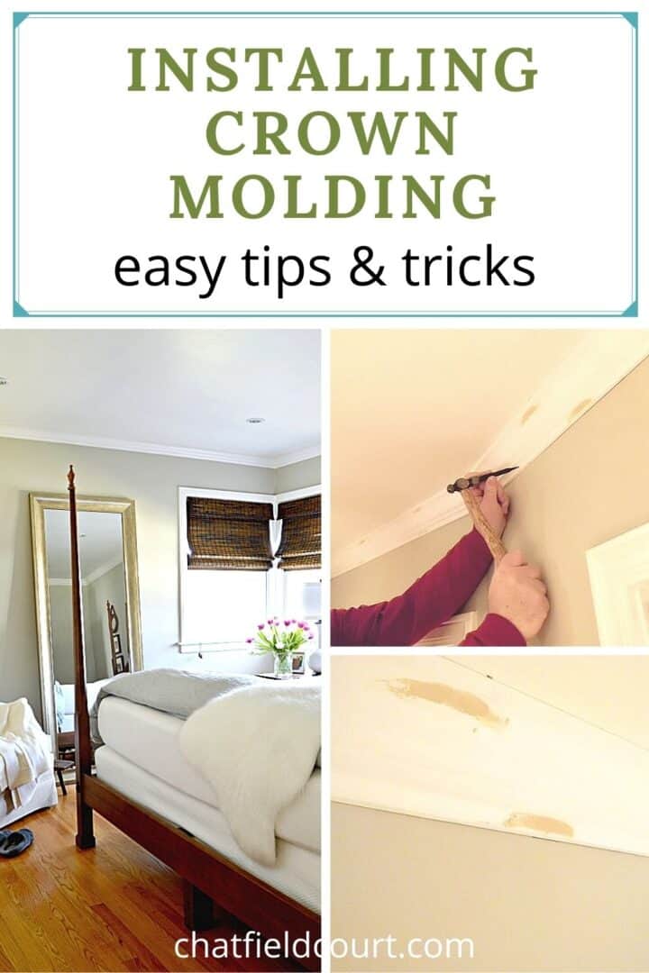 Installing Crown Molding pinterest pic collage of different steps installing crown molding