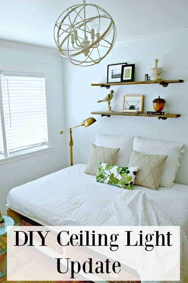 DIY ceiling light update in a small white bedroom