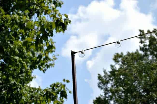 cafe lights hanging on wire rope