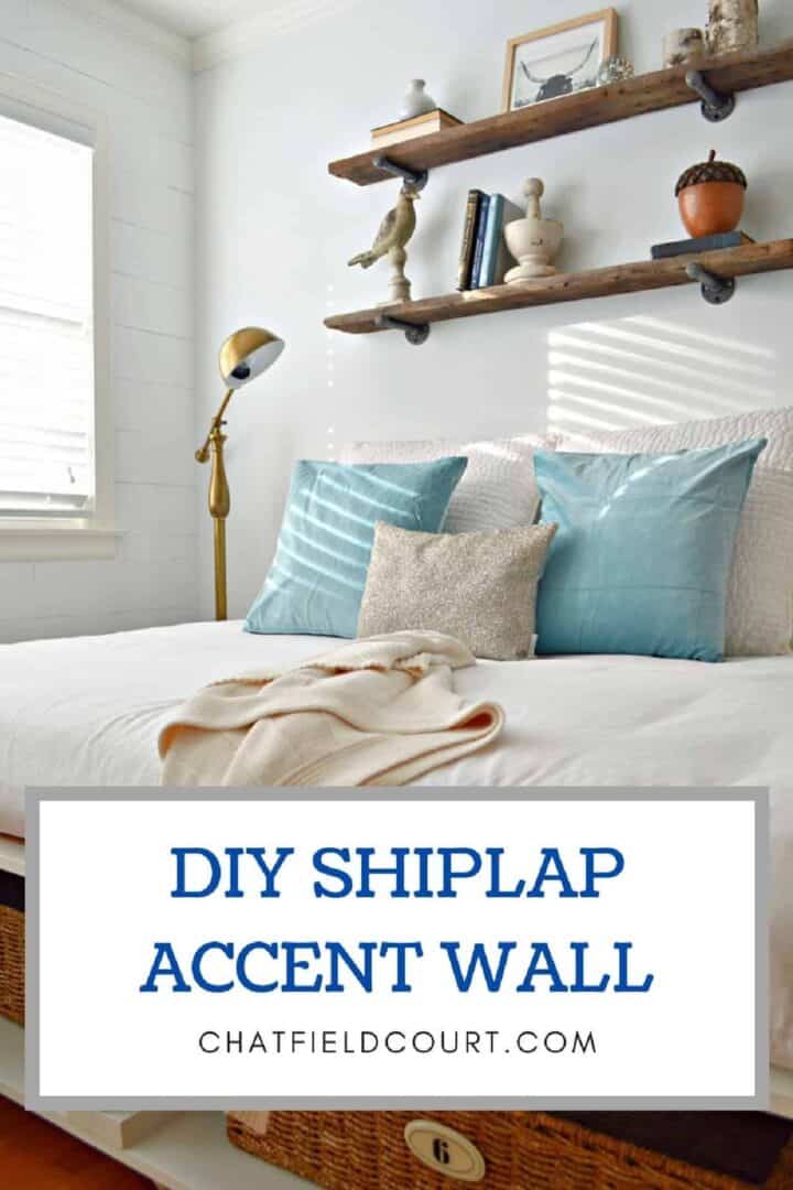 guest bedroom platform bed and shiplap wall