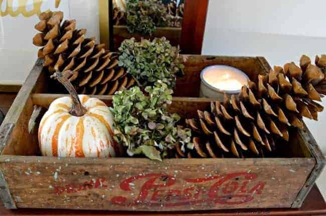 Fall decor in a wood crate