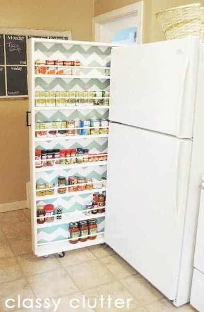 pull out pantry next to refrigerator