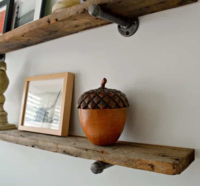 Barn wood shelves in the guest bedroom. | www.chatfieldcourt.com