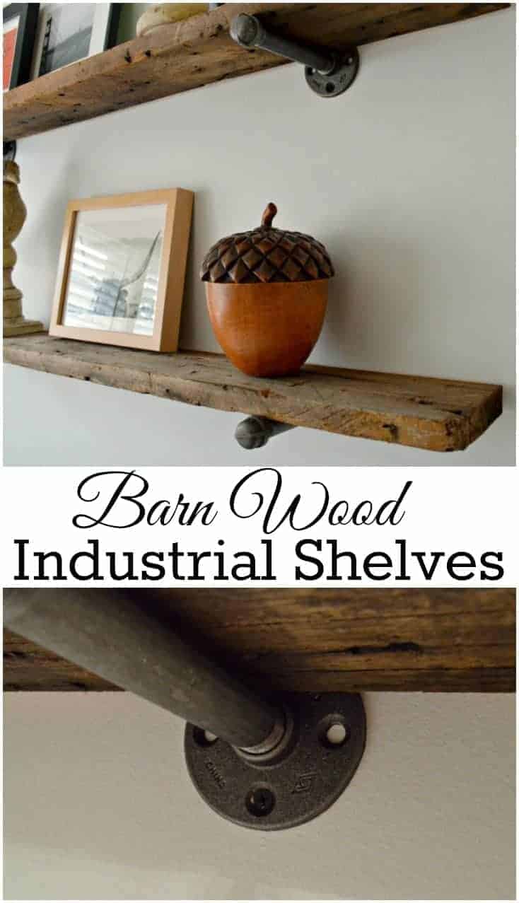 Adding barn wood shelves, using plumbing parts, in a guest bedroom. | www.chatfieldcourt.com