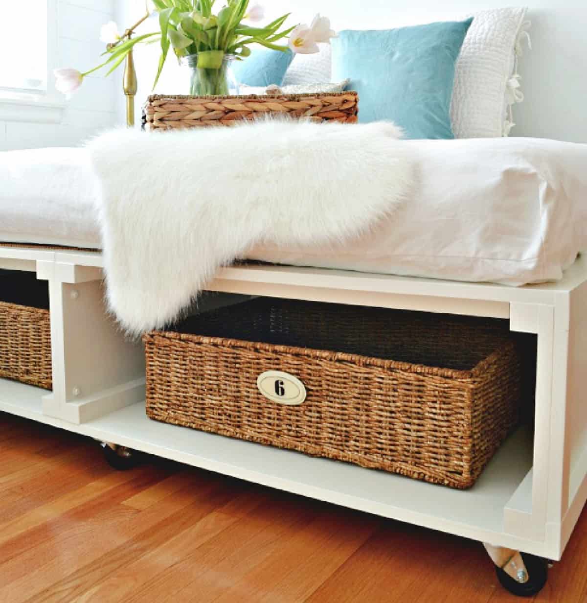 platform bed storage baskets