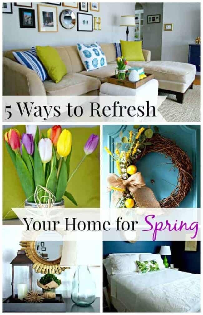 collage of spring home decorating tips 