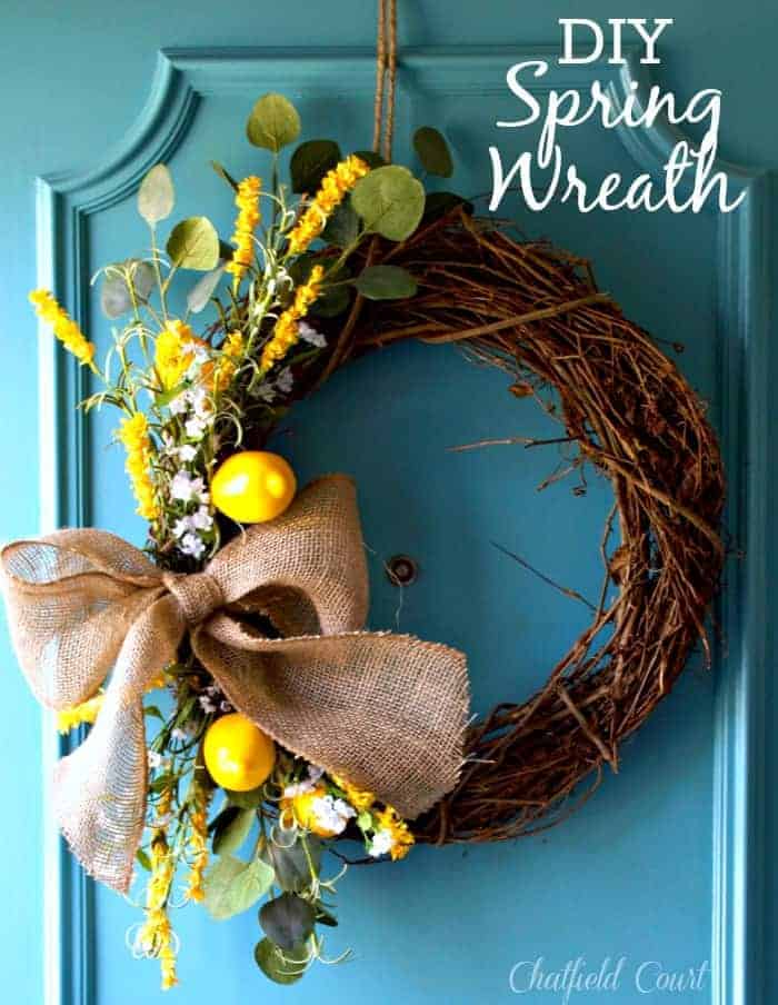 DIY Spring wreath for your front door. So easy! www.chatfieldcourt.com