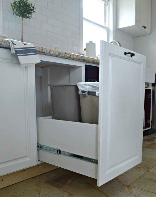 DIY pull out trash can in kitchen cabinet