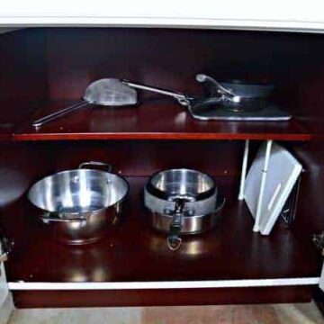 Kitchen pots in cabinet