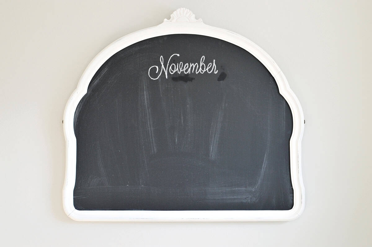 Easy chalkboard calendar November | www.chatfieldcourt.com November written on chalkboard
