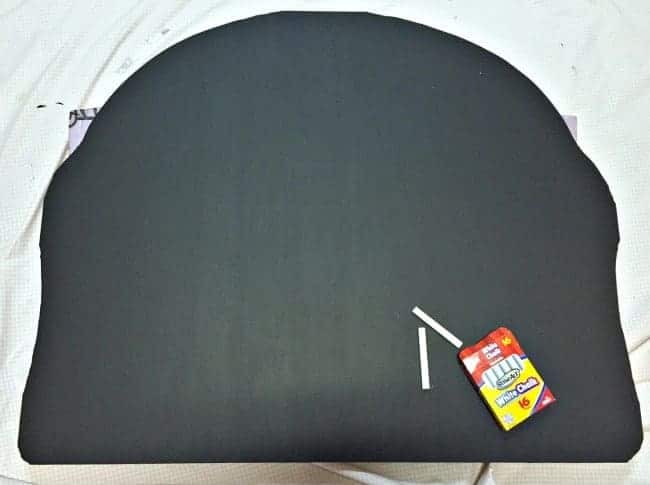 vintage mirror painted with black chalkboard paint and box of white chalk