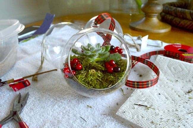 DIY Christmas ornaments complete with faux berries and ribbon| chafieldcourt.com