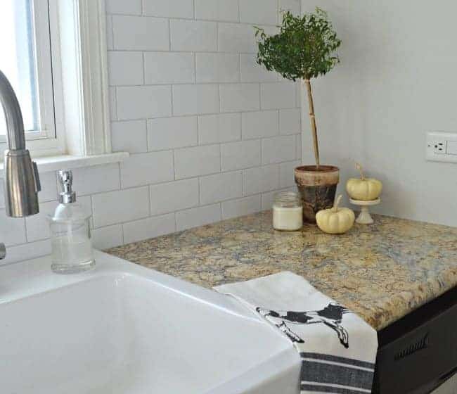 Kitchen Reno Update: Subway Tile Backsplash and warm gray grout kitchen sinkl| www.chatfieldcourt.com