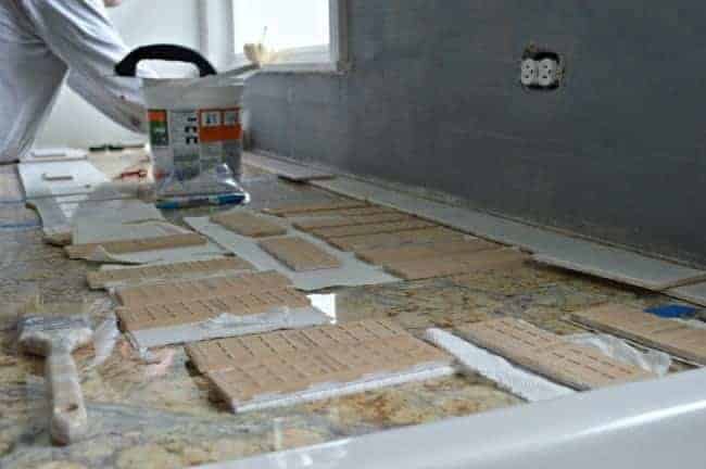 Kitchen Reno Update: Subway Tile Backsplash tiling the wall | www.chatfieldcourt.com