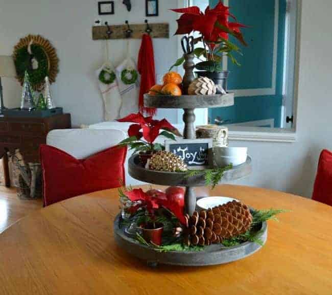 A Christmas living room and dining area decorated with lots of plaid and red. | www.chatfieldcourt.com