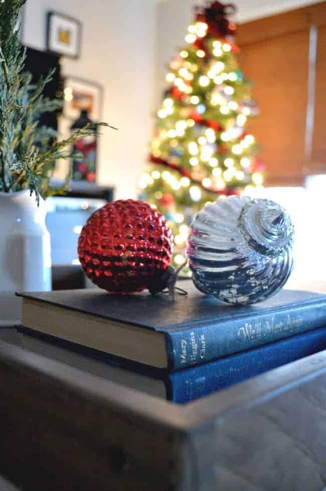 Christmas living room decorated with lots of plaid and red. | www.chatfieldcourt.com