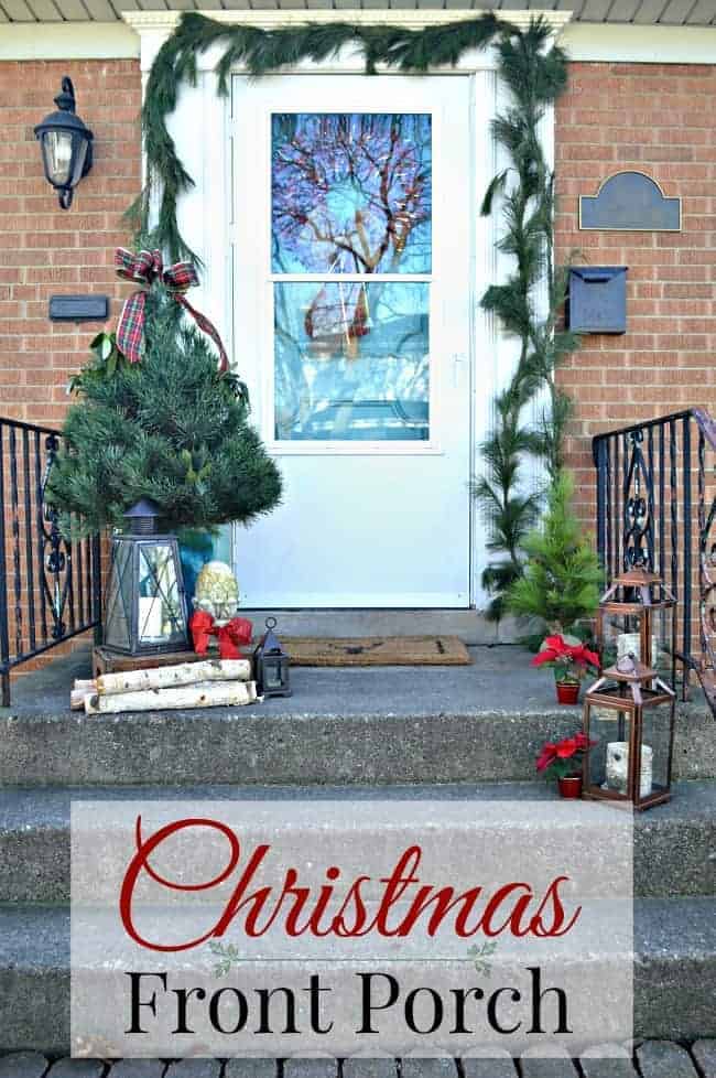 Christmas on our small front porch, which is decorated with greens and a live mini Christmas tree | www.chatfieldcourt.com