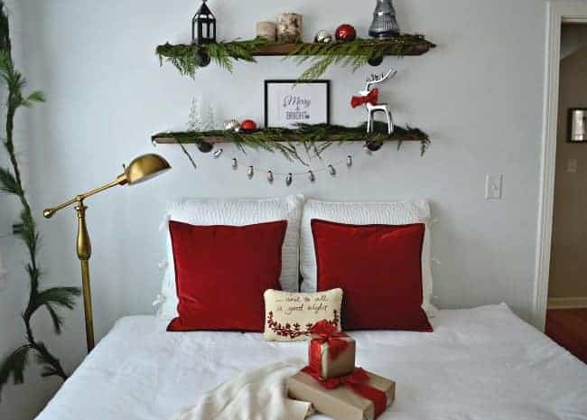 Christmas in the guest bedroom with red velvet and fresh greens | www.chatfieldcourt.com