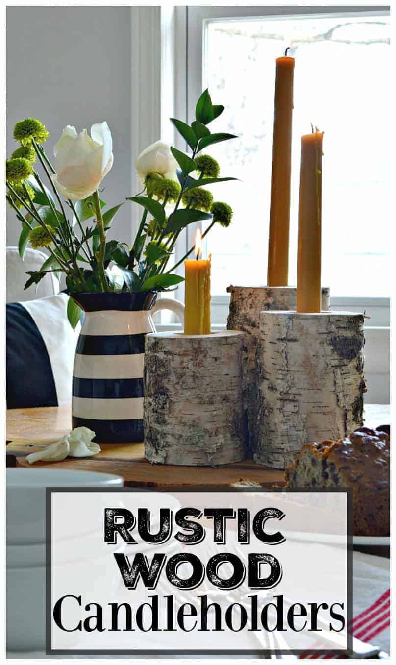 These rustic wood candleholders are an easy DIY. They are made from a birch log and can hold a tea light and a taper candle. | www.chatfieldcourt.com