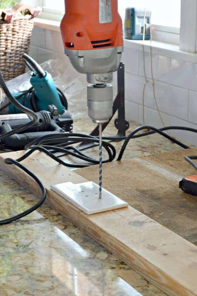 How to install a barn wood shelf on a subway tiled backsplash. | www.chatfieldcourt.com