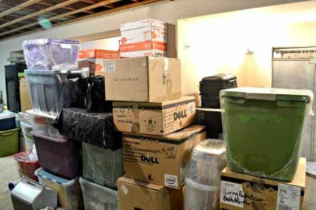 boxes stacked up in basement