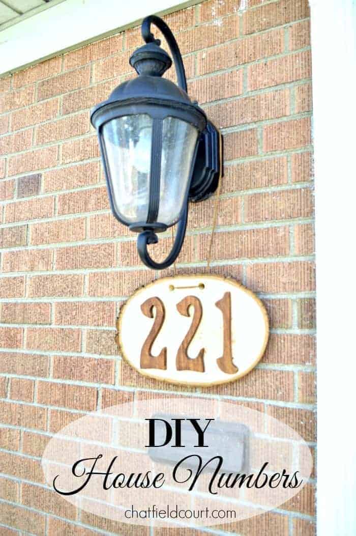 DIY rustic house numbers made from a wood round, wooden numbers and stain. | www.chatfieldcourt.com