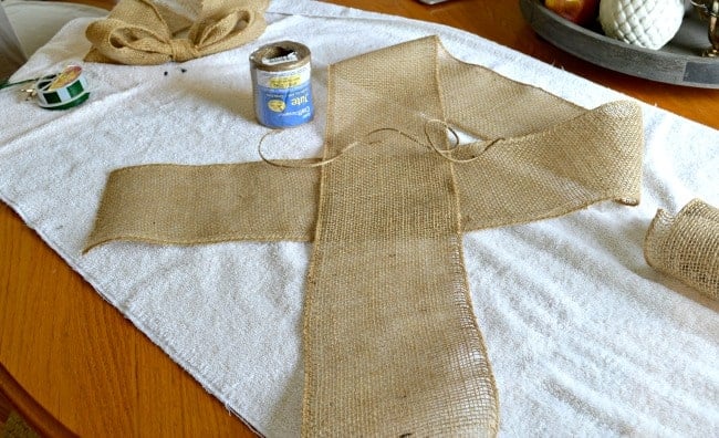 burlap ribbon shaped to make bow