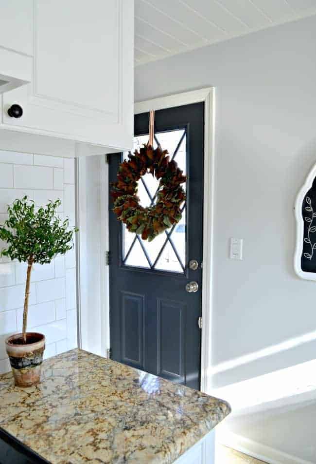 Benjamin Moore Wrought Iron used in the kitchen on a back door