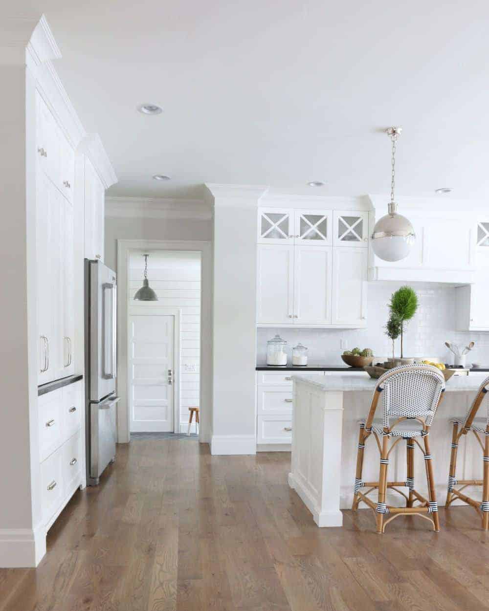 Benjamin Moore Classic Gray used in a bright kitchen