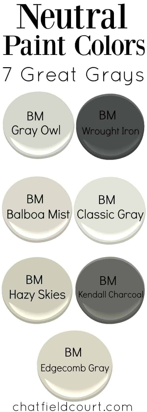 samples of 7 different gray paint colors, and large graphic