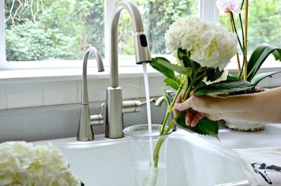 A faucet with running water