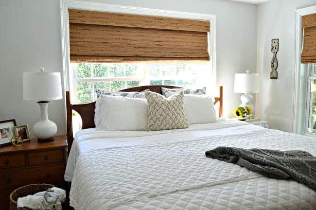 Mismatched bedroom lamps in the master bedroom. www.chatfieldcourt.com