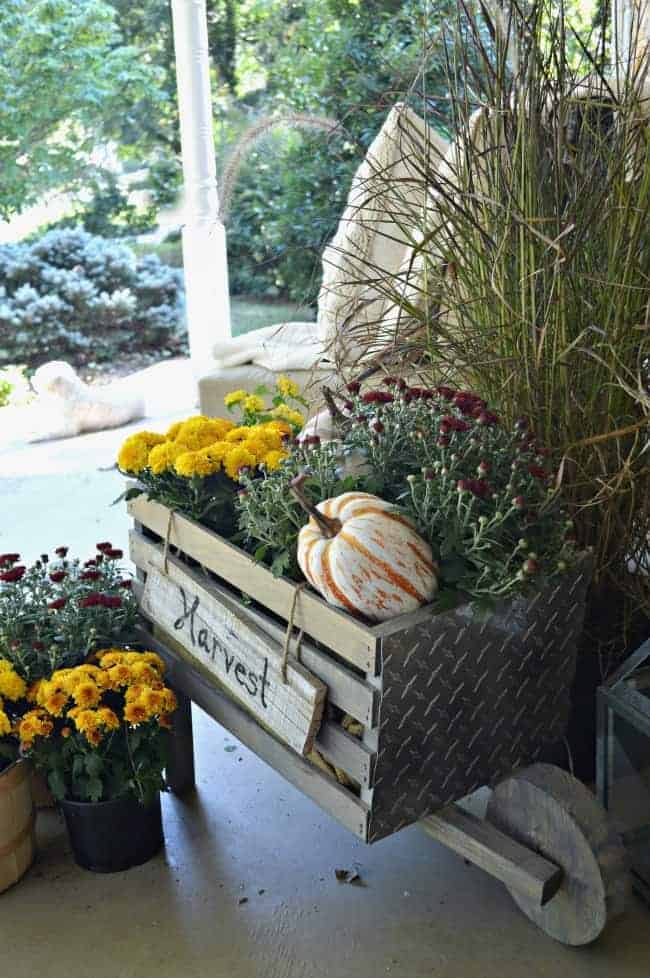 Front porch all decorated for a fall home | Seasonal Harvest Tour. 