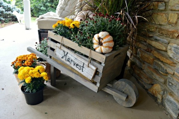 A close up of a fall wheelbarrow