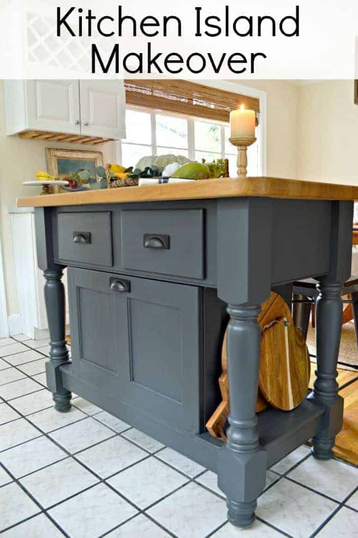 Easy DIY kitchen island makeover with gray paint. www.chatfieldcourt.com