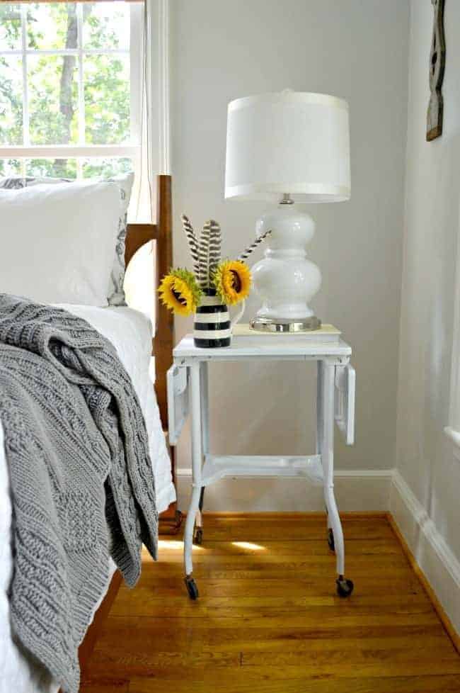 Turning a vintage typewriter cart into a stylish industrial looking nightstand. A quick, easy and inexpensive DIY. www.chatfieldcourt.com