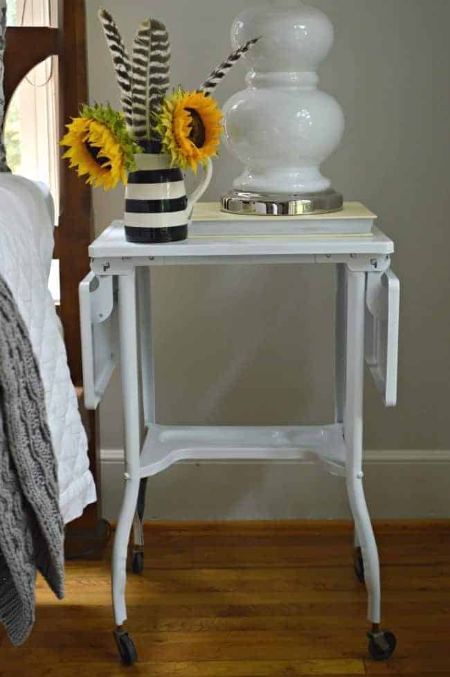 Turning a vintage typewriter cart into a stylish industrial looking nighstand. A quick, cheap and easy DIY. www.chatfieldcourt.com