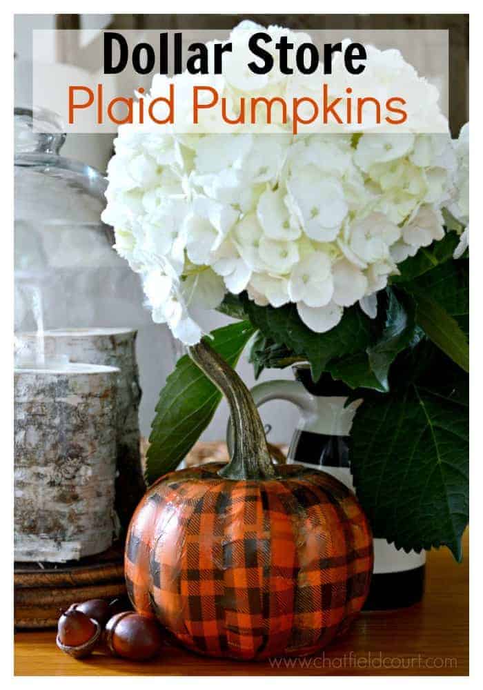 DIY orange plaid pumpkin and flowers