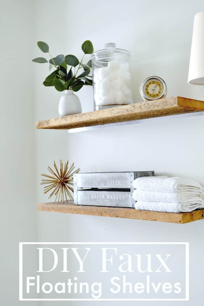 DIY faux floating shelves in the bathroom for extra storage. www.chatfieldcourt.com