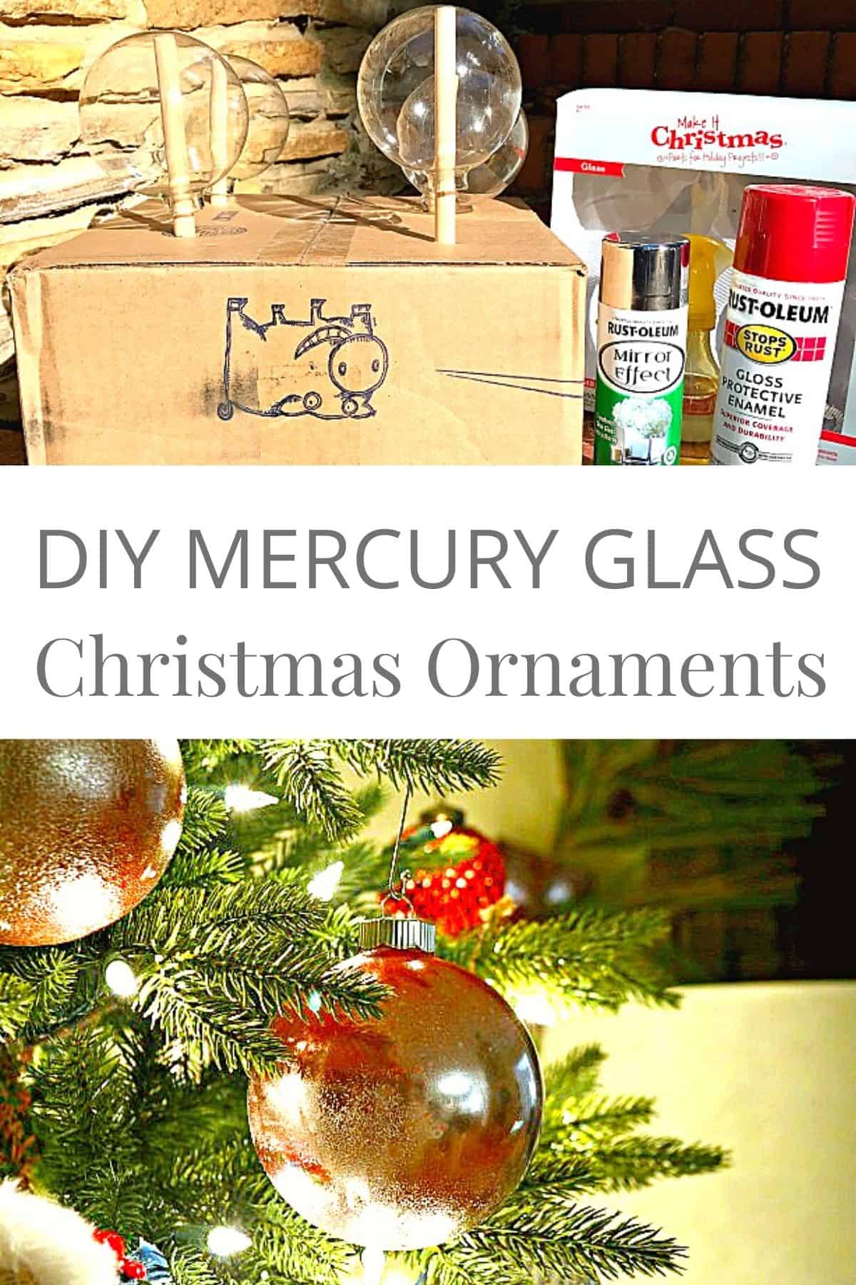 supplies to make glass ornaments and glass ornament hanging on tree