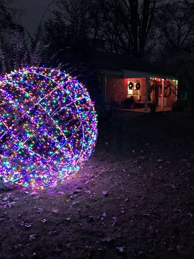 Making an extra large lighted Christmas ball to hang in our tree for the holidays. www.chatfieldcourt.com