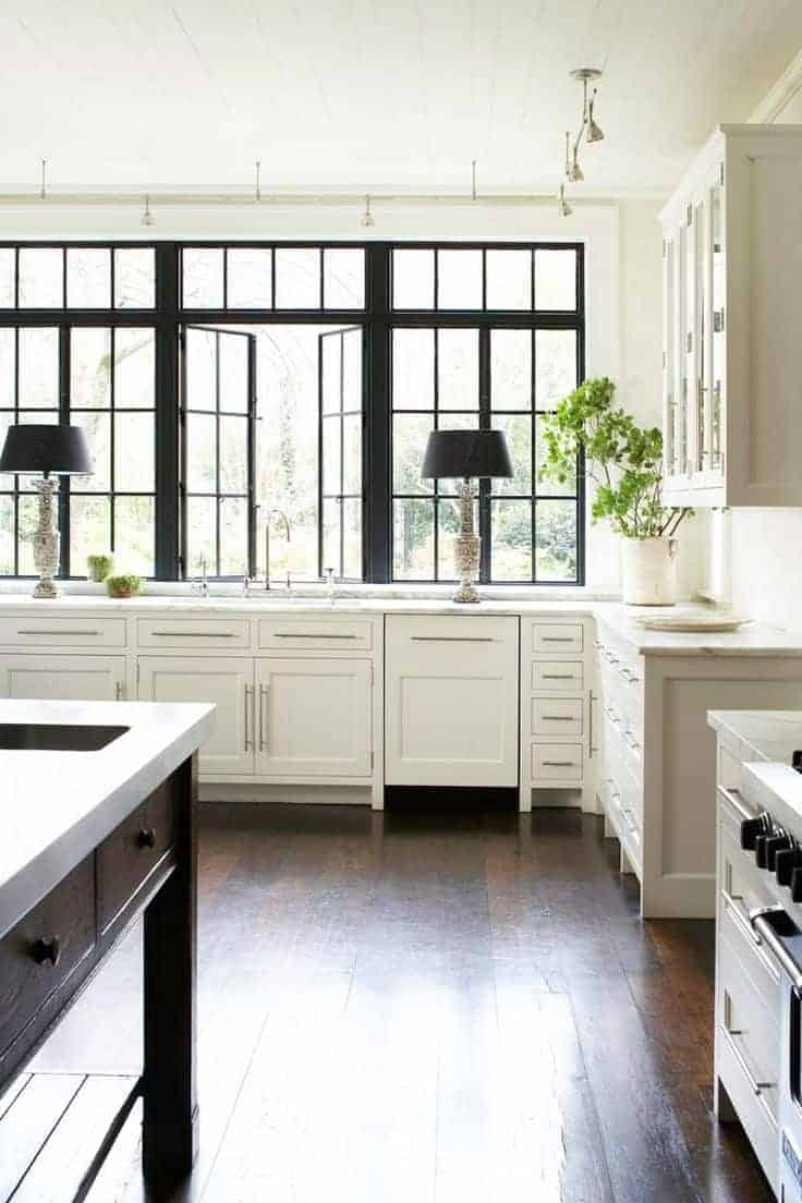 Painted black window trim in the kitchen. www.chatfieldcourt.com