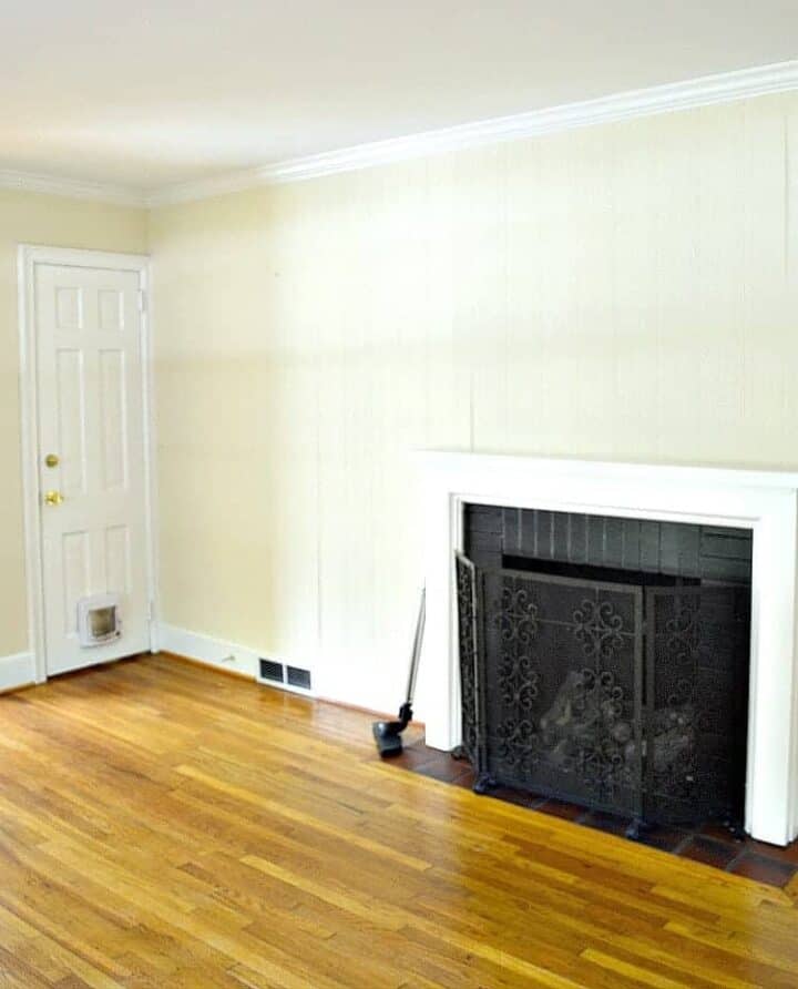 DIY Fireplace Mantel Makeover before pic fireplace in empty living room