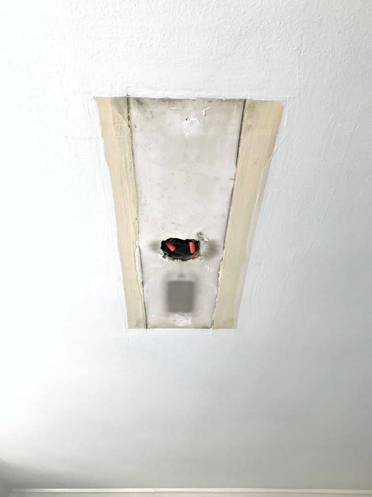 kitchen ceiling where old light fixture was hung