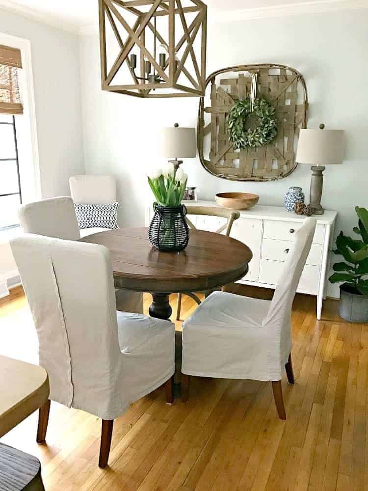 Updating a small dining area by removing a rug that is too small for the space. Chatfield Court