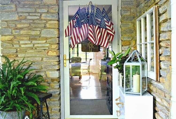 American flag display hanging on front door