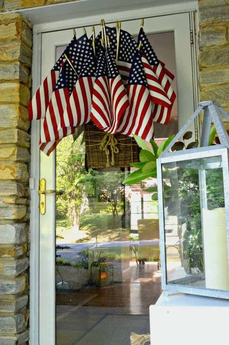 American flag display hanging on front door