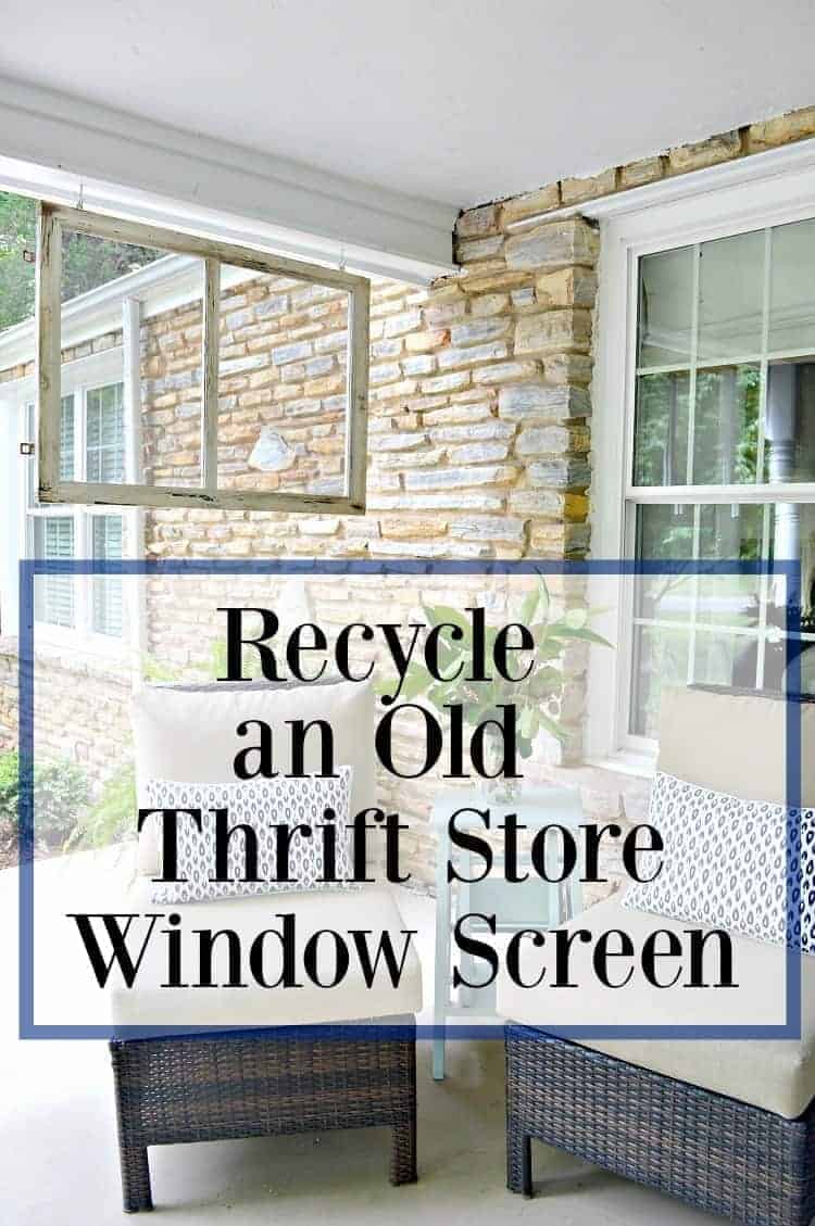 Recycling an old thrift store window screen by using it as a divider on a front porch.