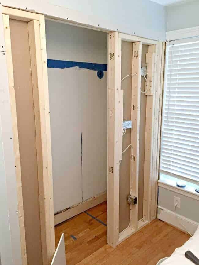 Framing and electrical done for small powder room addition.